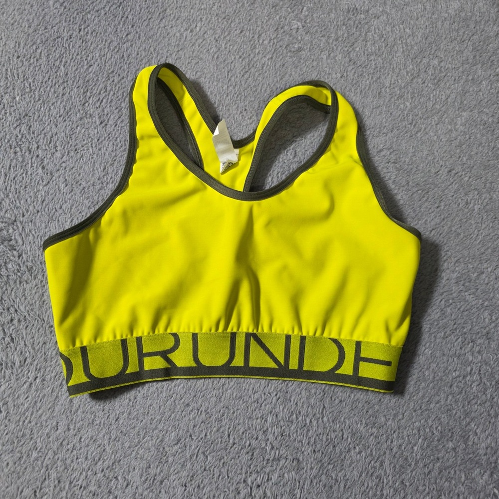 Under Armour Womens Small Sports Bra Neon Yellow HeatGear Racerback Compression